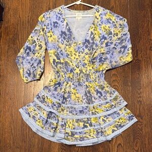 Aerie Floral Dress in Blue and Yellow